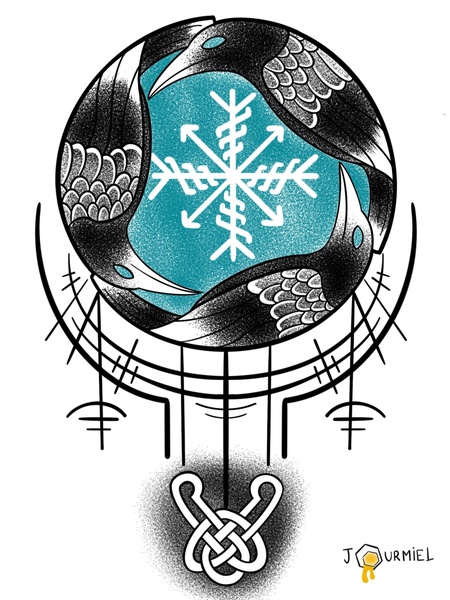 tatouage viking corbeaux odin rune vegvisir