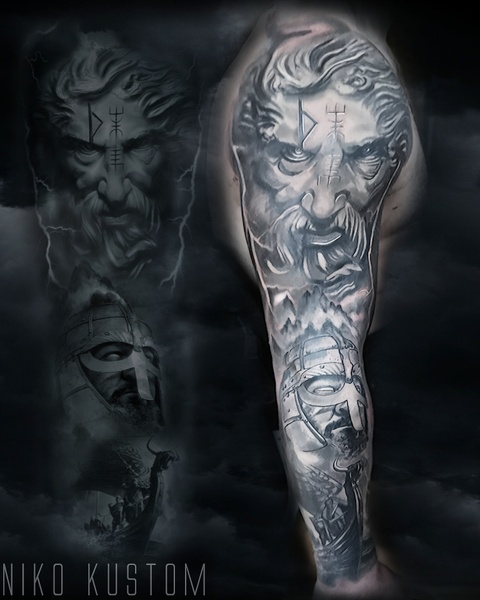 tatouage nordique odin mythologie portrait tattoo viking
