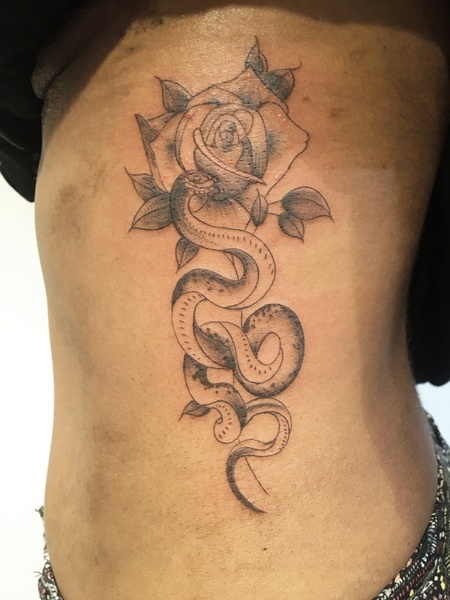 rose snake tattoo