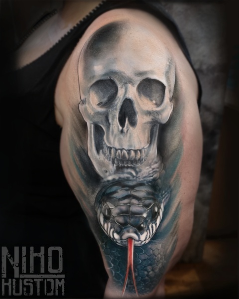 skull snake tattoo realisme